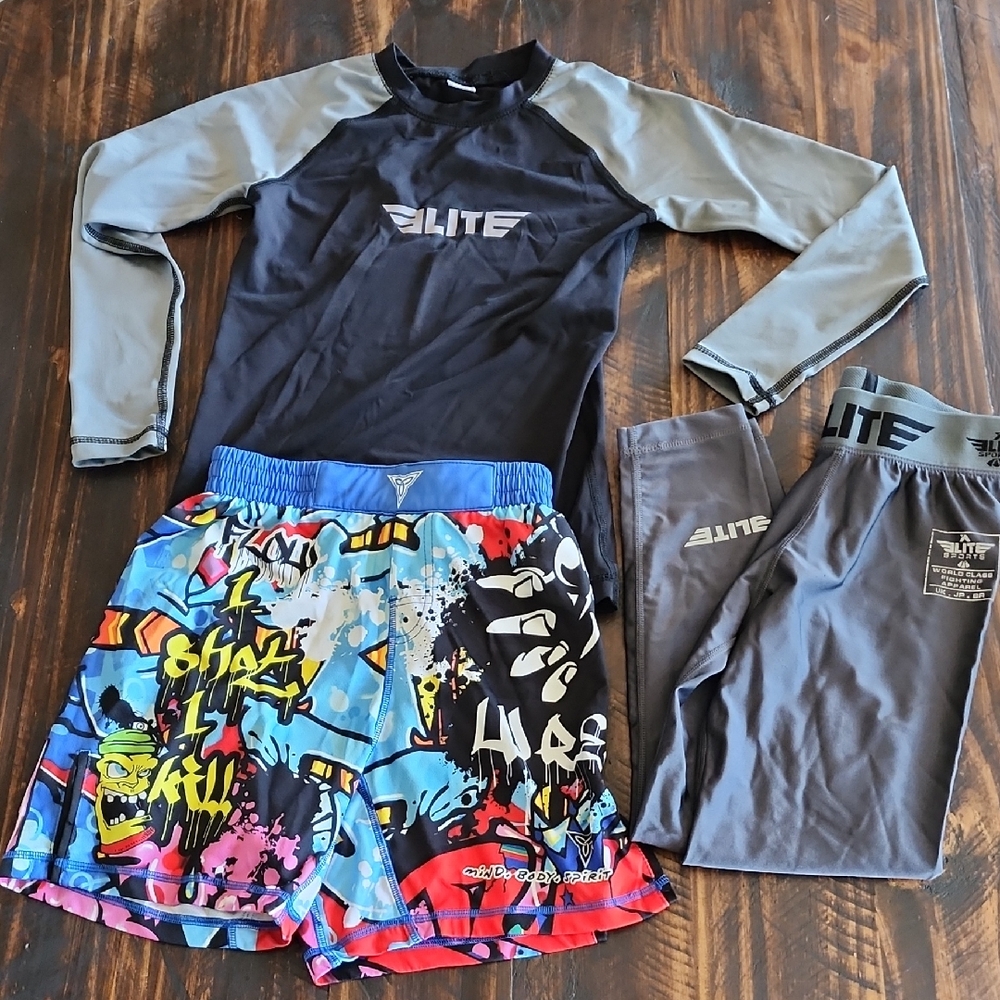 Elite Kids Rashguard Set - Black and Multicolor